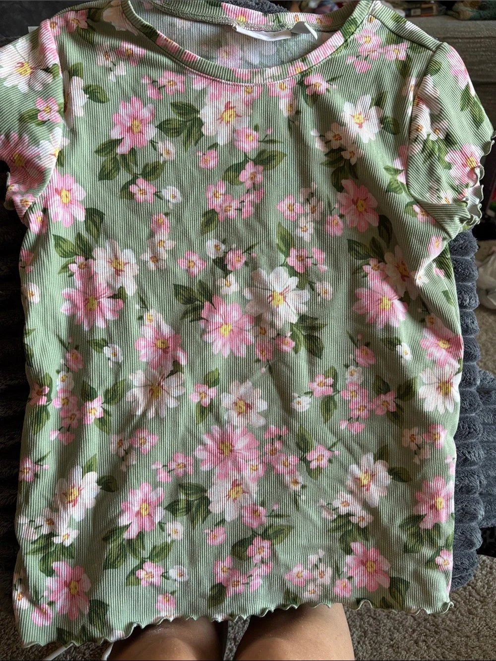The Children's Place Pastel Green Floral Ribbed Tee